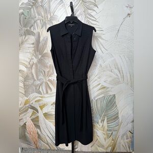 Lafayette 148 Black Sleeveless Button Up Dress Cotton Midi Belted